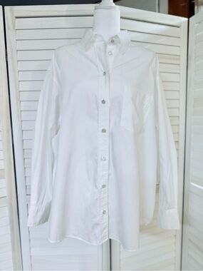 GAP White Women's Classic Button-Up Blouse with Rhinestone Buttons